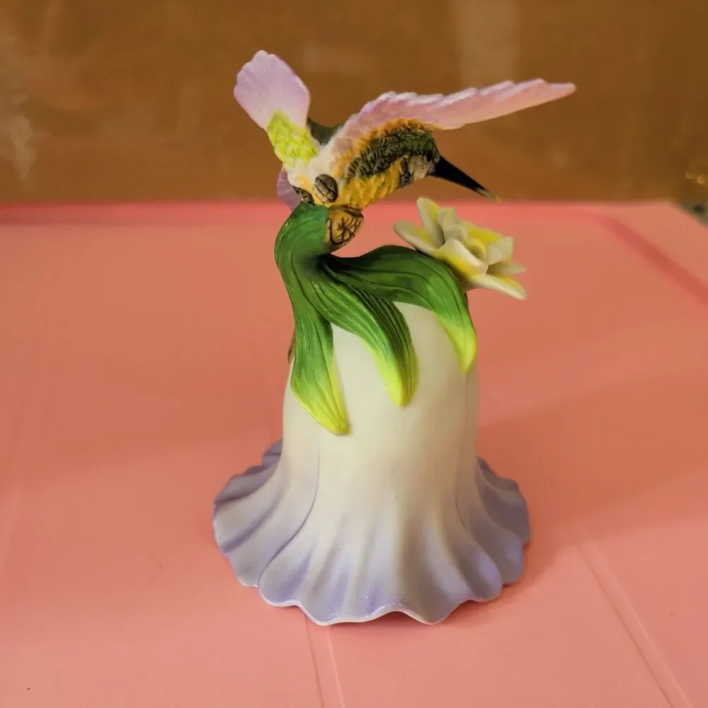 Vintage 2000 Avon Porcelain Hummingbird and Flower Bell Fine Collectible